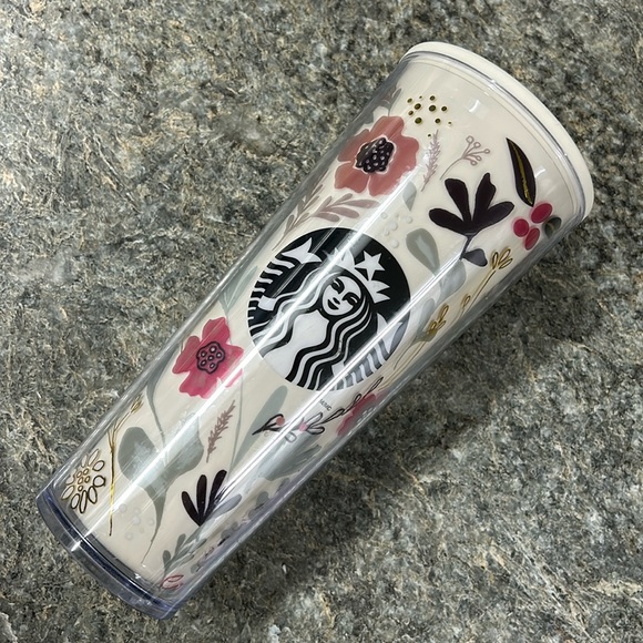 RARE 2014 Starbucks Venti Cup Tumbler Flower Pattern Plastic 24 oz 710 ml - Picture 1 of 6